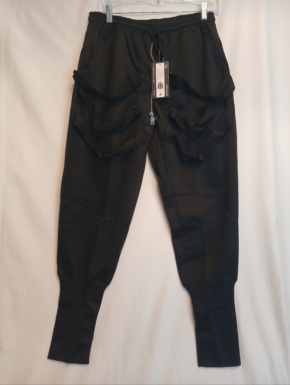 Black Knit Drawstring Waist Thigh Strapped Jogger Unisex See Sizing Measures